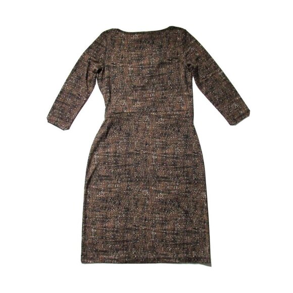 Talbots Petites City Jersey in Brown Black Tweed Print Ruched Jersey Dress PP XS - Picture 6 of 6